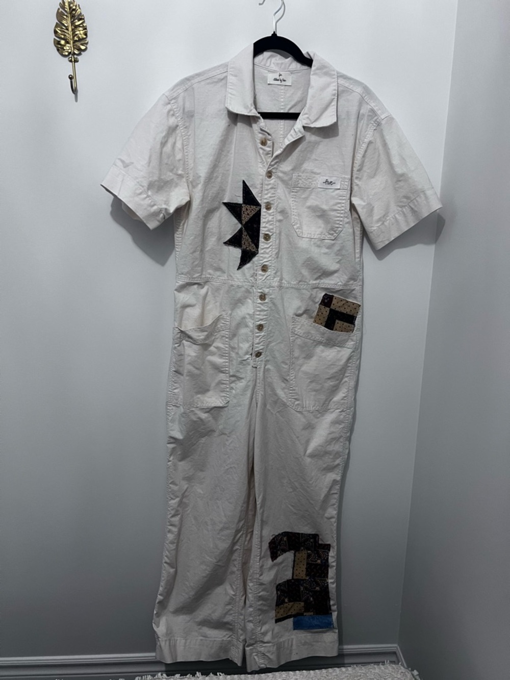 🌻-five-stitched by tina 
Upcycled Cream Jumpsuit